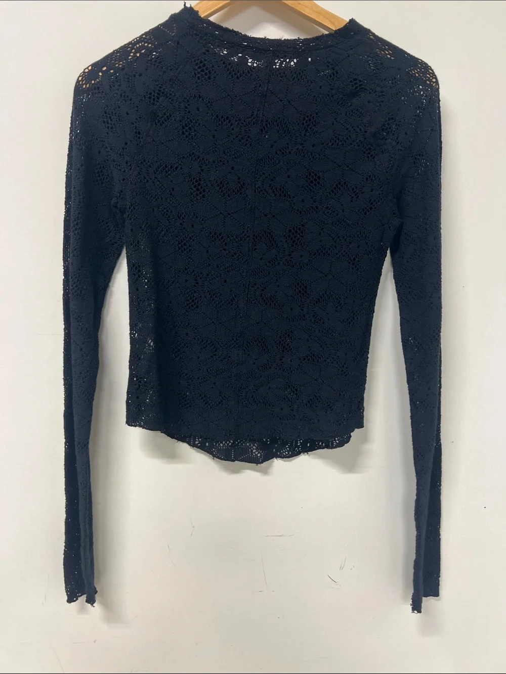 Free People Black Floral Crochet Long Sleeve Top
